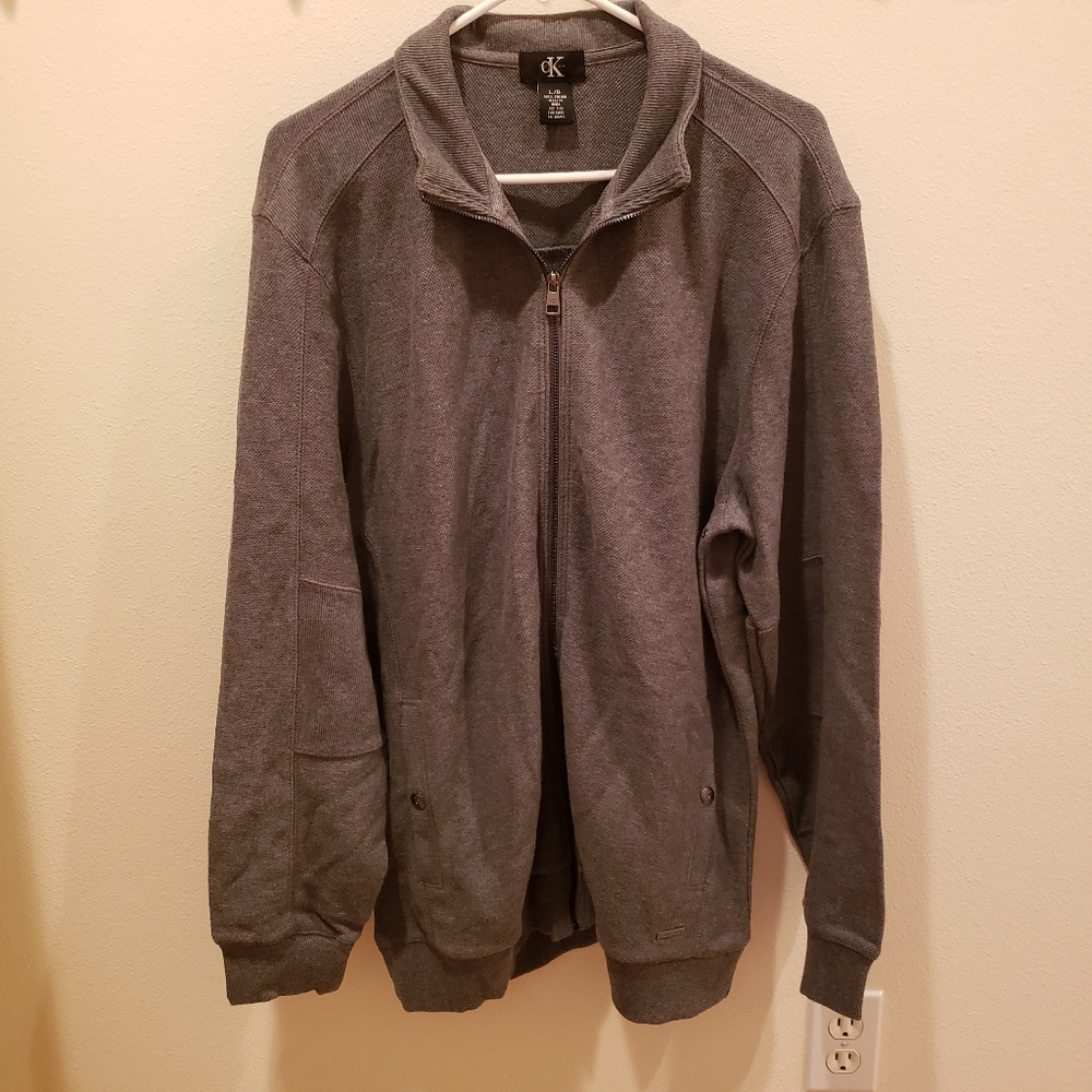 Calvin Klein Men’s LG Fleece Zip Up Jacket/ Sweater Charcoal Gray Cabincore